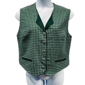 VINTAGE Womens Alphorn Trachten Plaid Wool Waistcoat Vest Size EU44 US14 or XL
